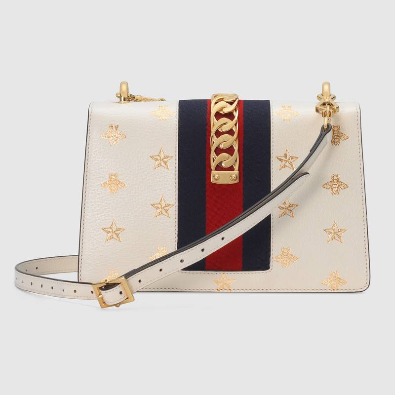 Gucci Sylvie Bee Star Small Shoulder Bag 524405 White